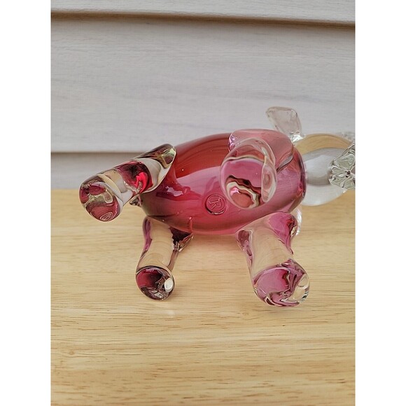 Rossi Glass Handmade Elephant Cranberry Art Glass Trunk Up 8" Tall - Picture 7 of 10